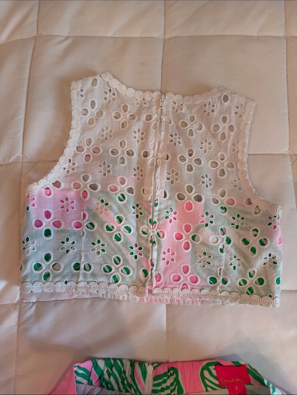Lilly Pulitzer Pink & Green Floral Eyelet Two-Piece Set